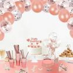 Birthday Decor in Rose Gold-Plates-cups-balloons-balloon pump and more